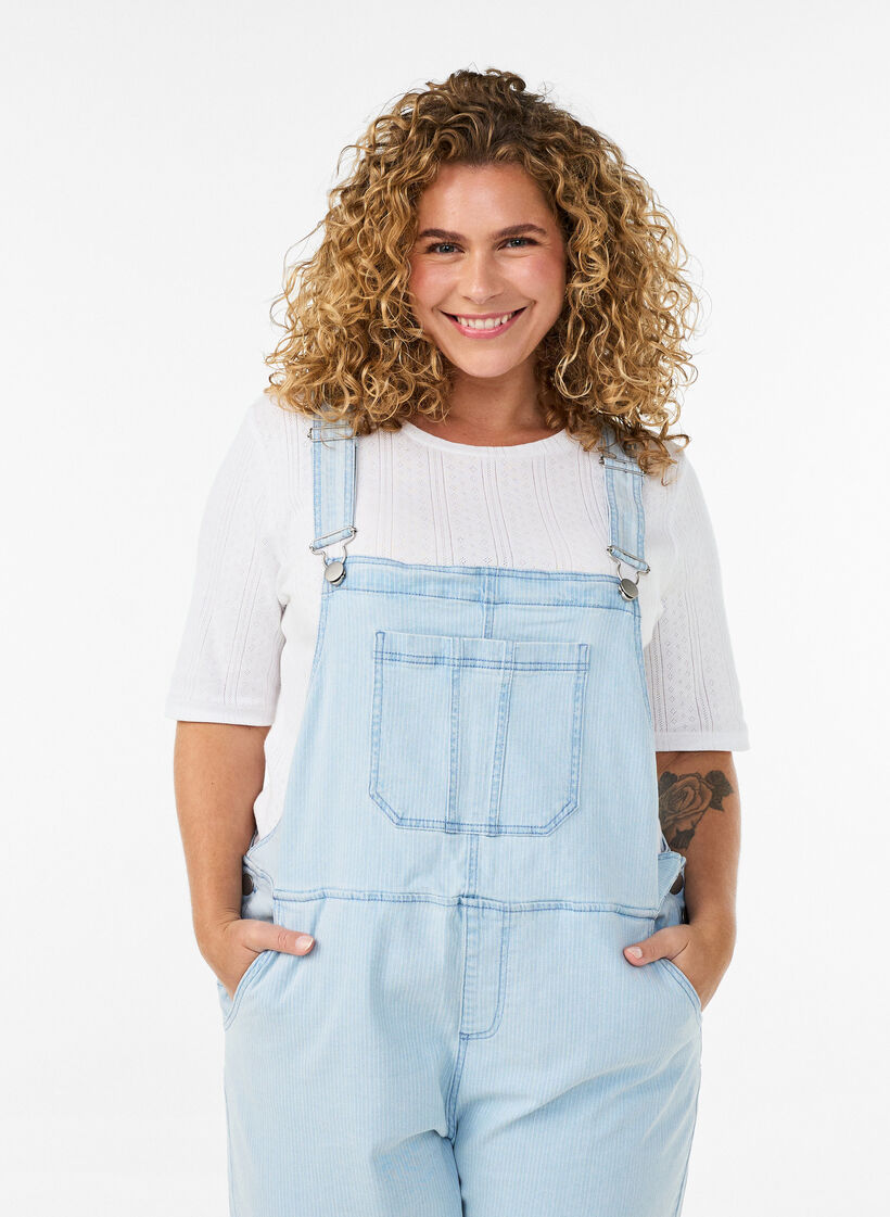  Salopette en jean ray&eacute;e, Bleu Clair, Model image number 2