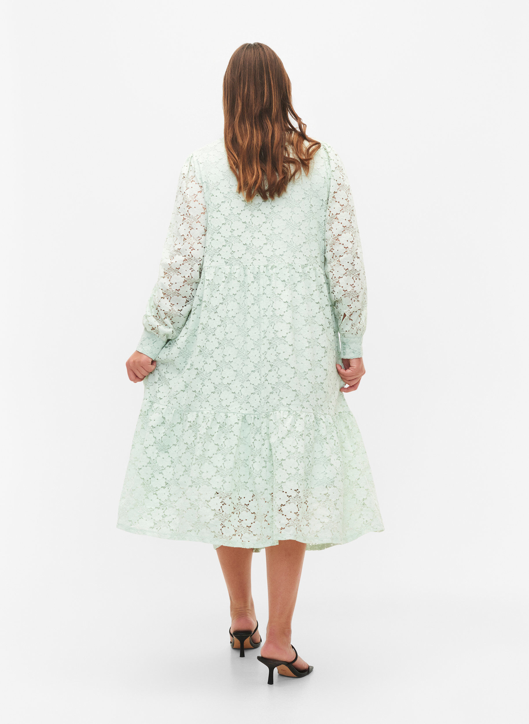 Zizzi Spitze Kleid mit langen &Auml;rmeln, Pastel Green , Model image number 1