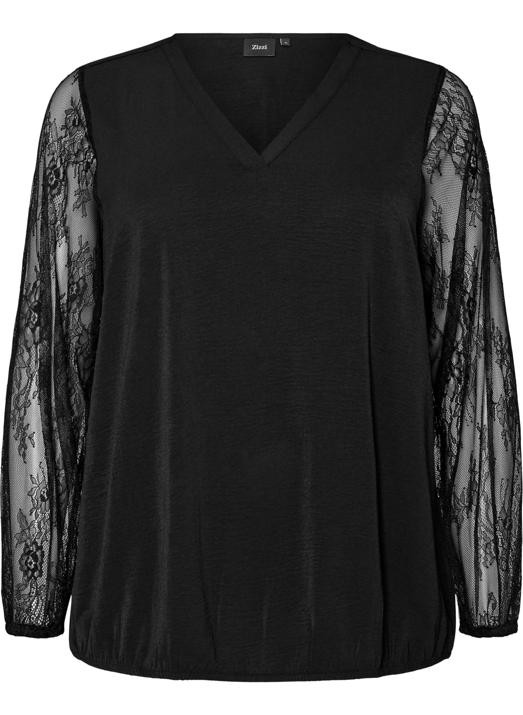 ZizziBlouse avec manches en dentelle et coupe ballon, Noir, Packshot image number 0