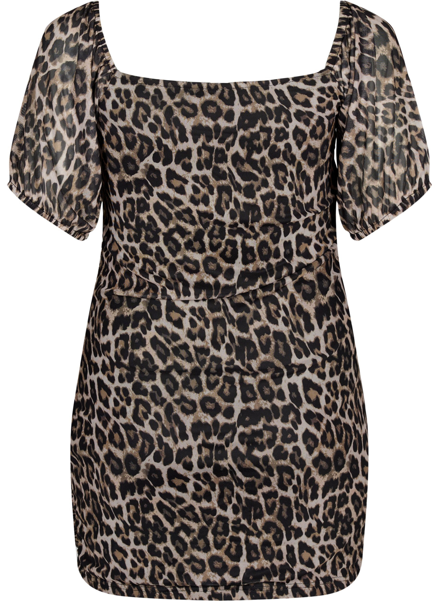 Zizzi Kurzes Kleid aus Mesh mit Leopardenprint, Leo, Packshot image number 1
