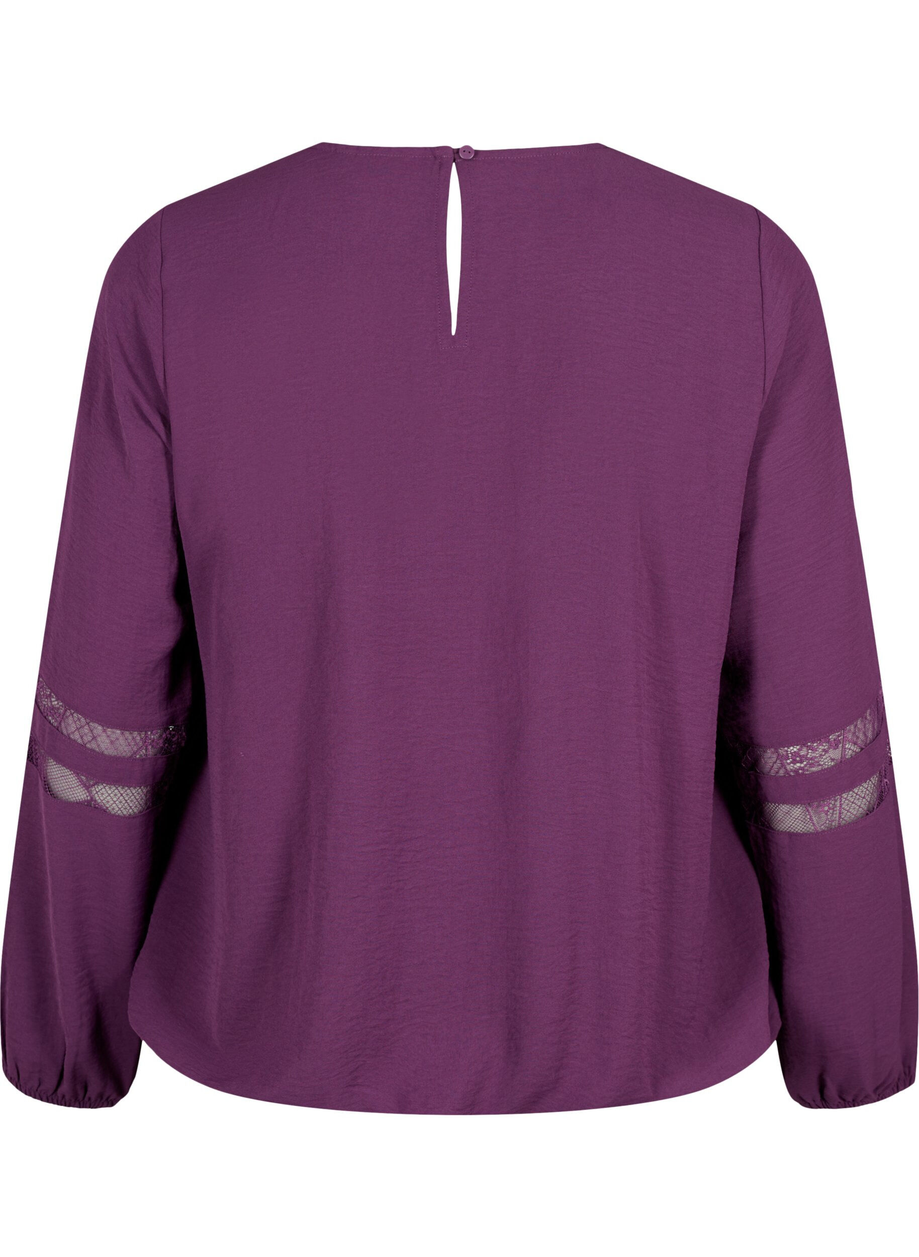 Zizzi  Langarm-Bluse mit Spitze, Deep Purple, Packshot image number 1