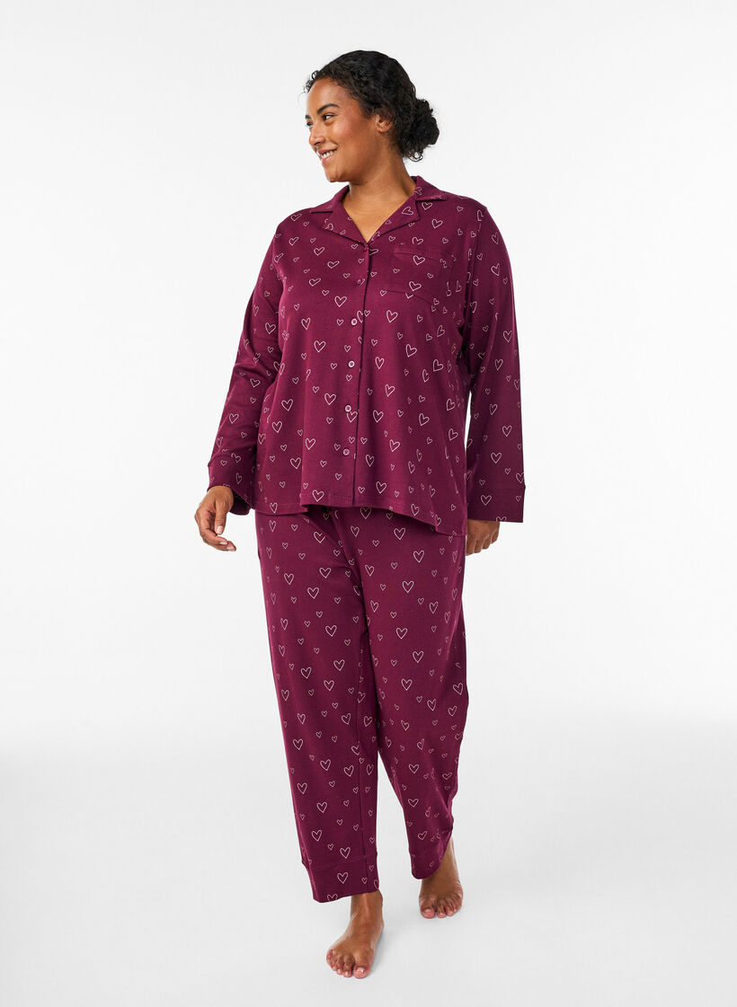 Baumwoll-Pyjamahose mit hohem Bund, Dunkles Bordeaux, Model image number 0