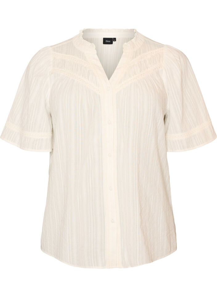 Blouse en coton avec bandes d&eacute;coratives, Vanille, Packshot image number 0