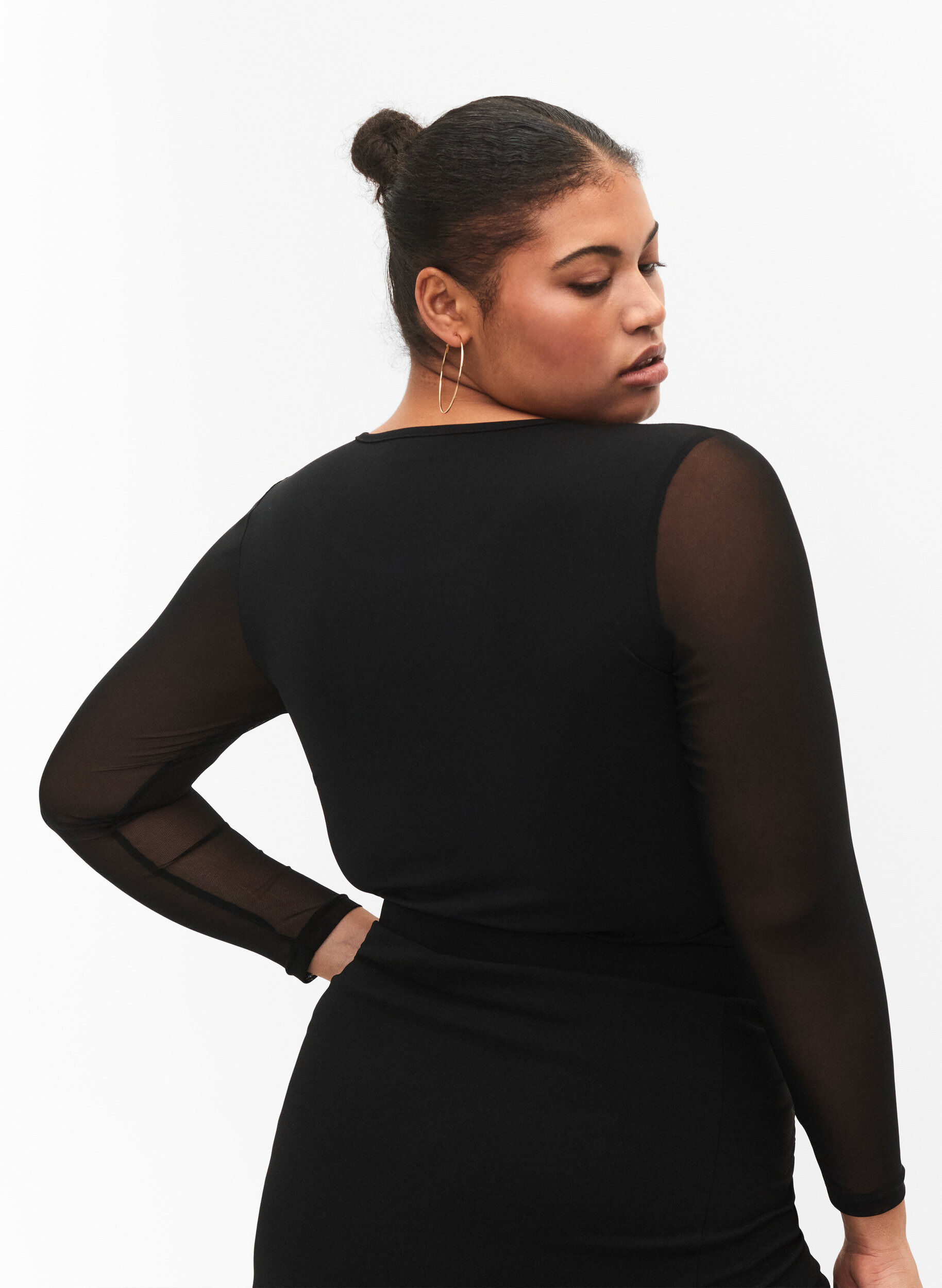 Zizzi Bodystocking ajust&eacute; avec maille, Black, Model image number 1