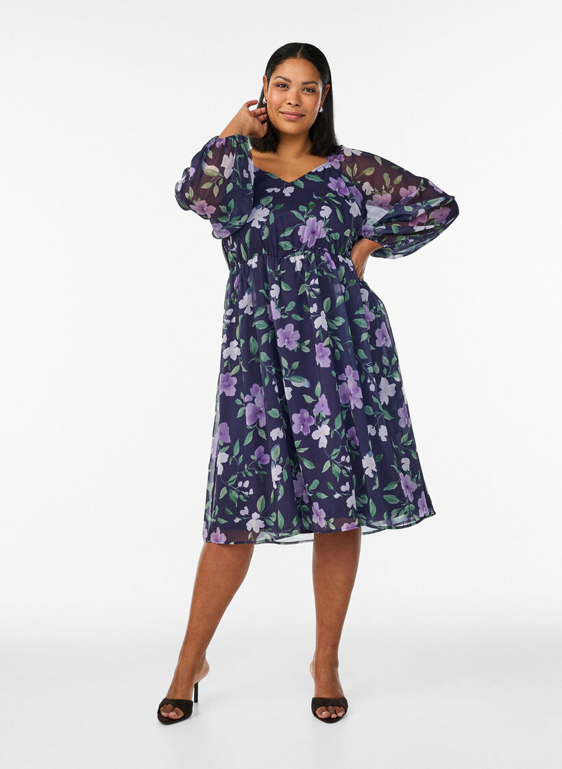 Partykleid aus Chiffon mit langen &Auml;rmeln, Blau, Model image number 1