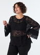 Blouse en dentelle avec manches longues trompette et volants, Noir, Model image number 0
