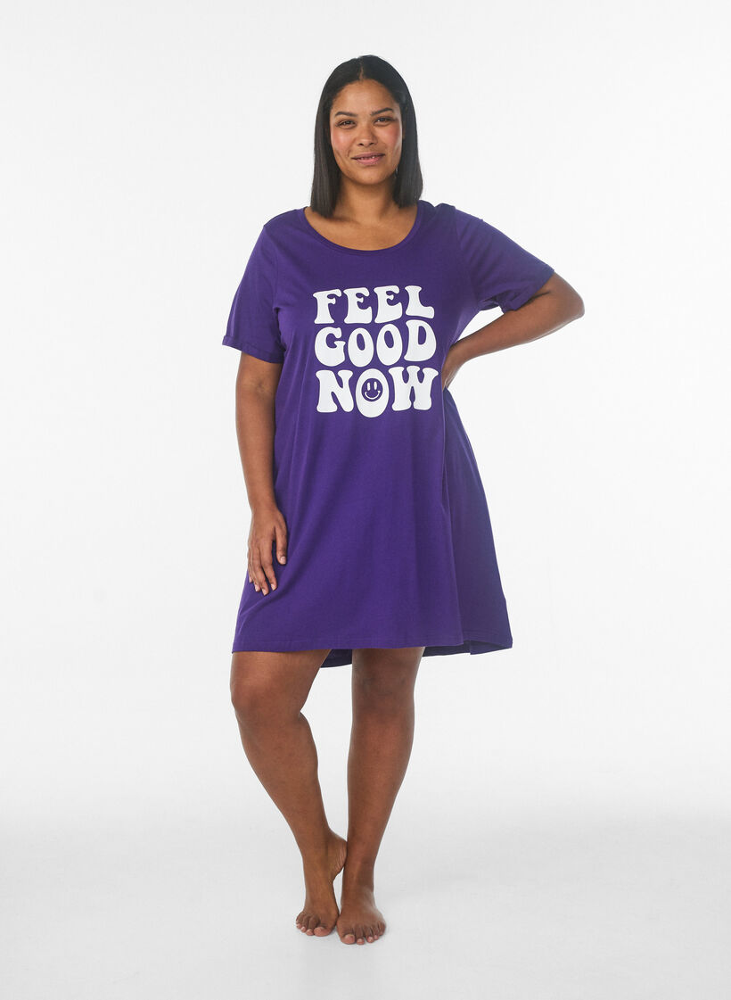 Kurz&auml;rmeliges Nachthemd aus Bio-Baumwolle, Blau, Model image number 1