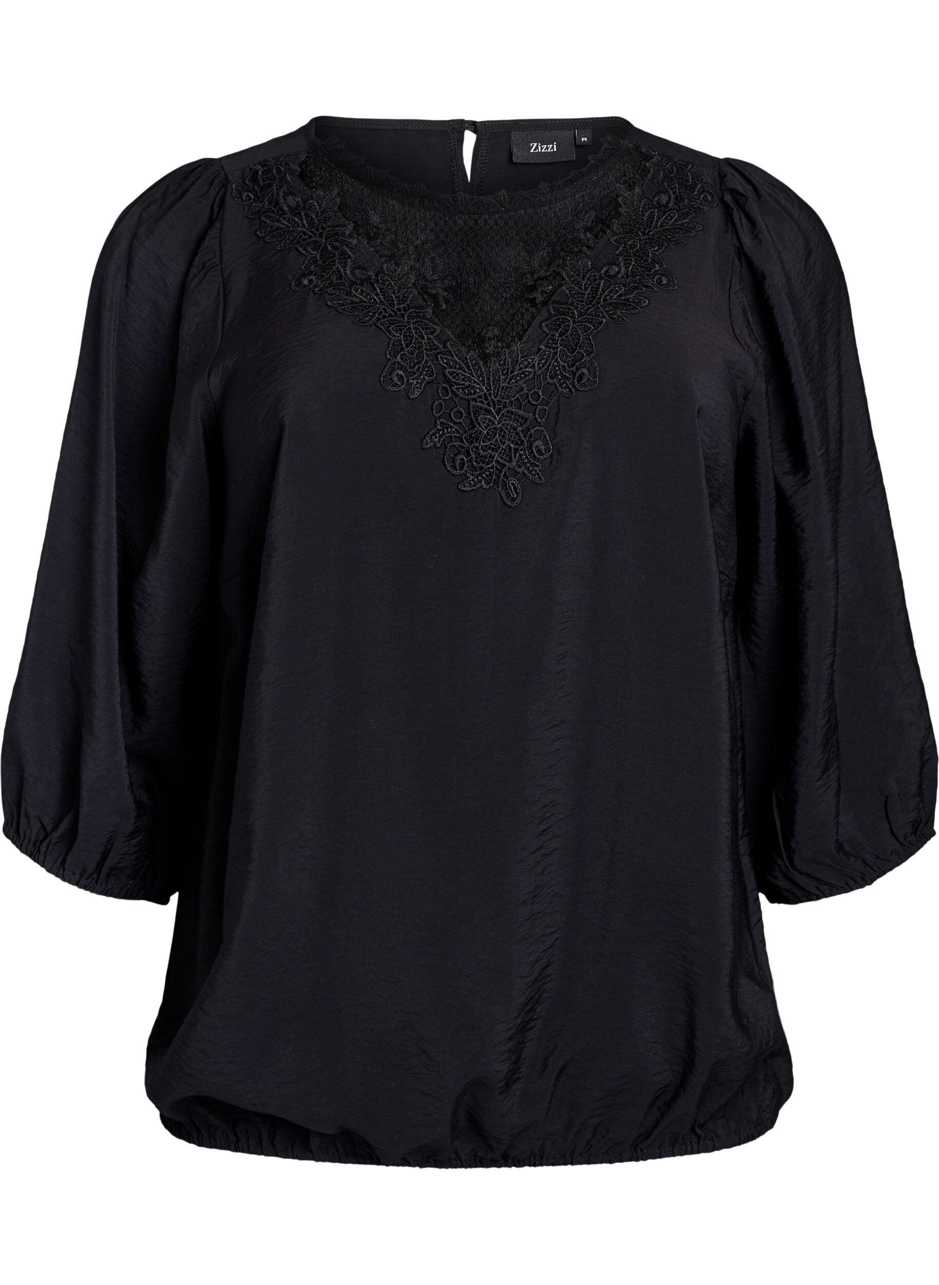 Zizzi Blouse avec manches 3/4 et d&eacute;tails en dentelle, Noir, Packshot image number 0