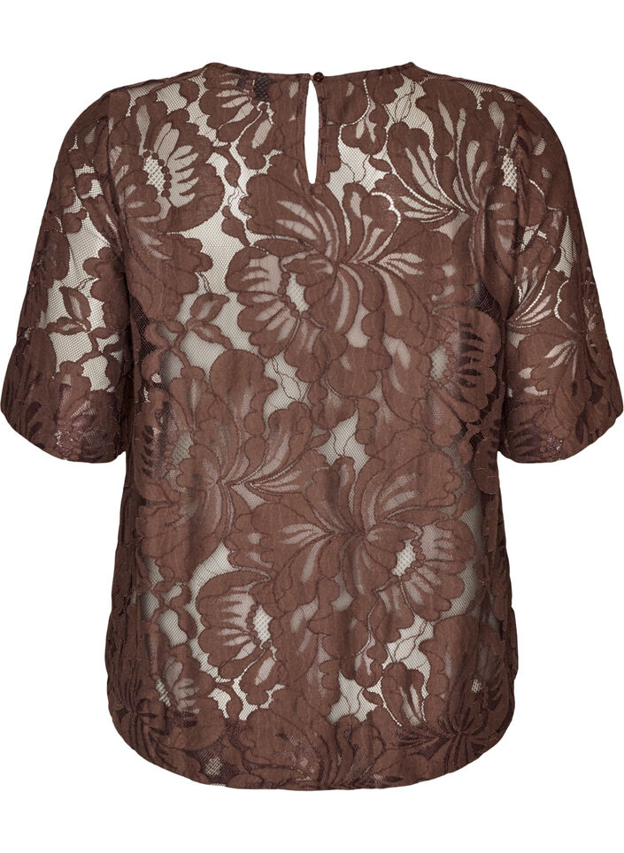 Bluse aus Spitze mit kurzen &Auml;rmeln, Braun, Packshot image number 1