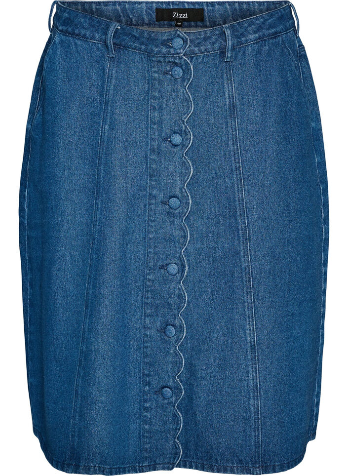 A-Linien-Jeansrock mit gewellter Knopfleiste, Blau, Packshot image number 0