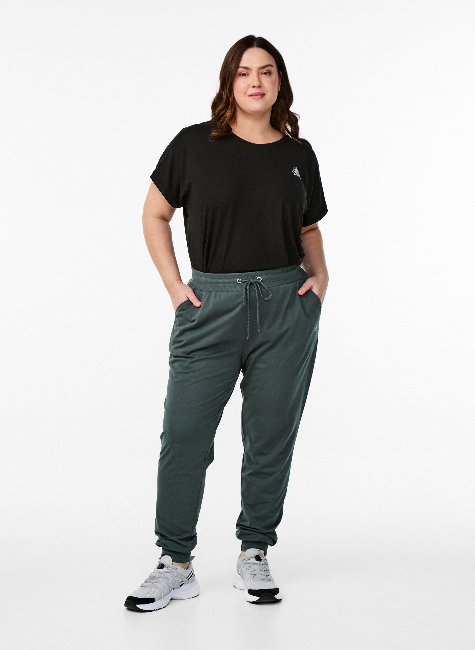 Pantalon de surv&ecirc;tement ample avec poches, Vert fonc&eacute;, Model