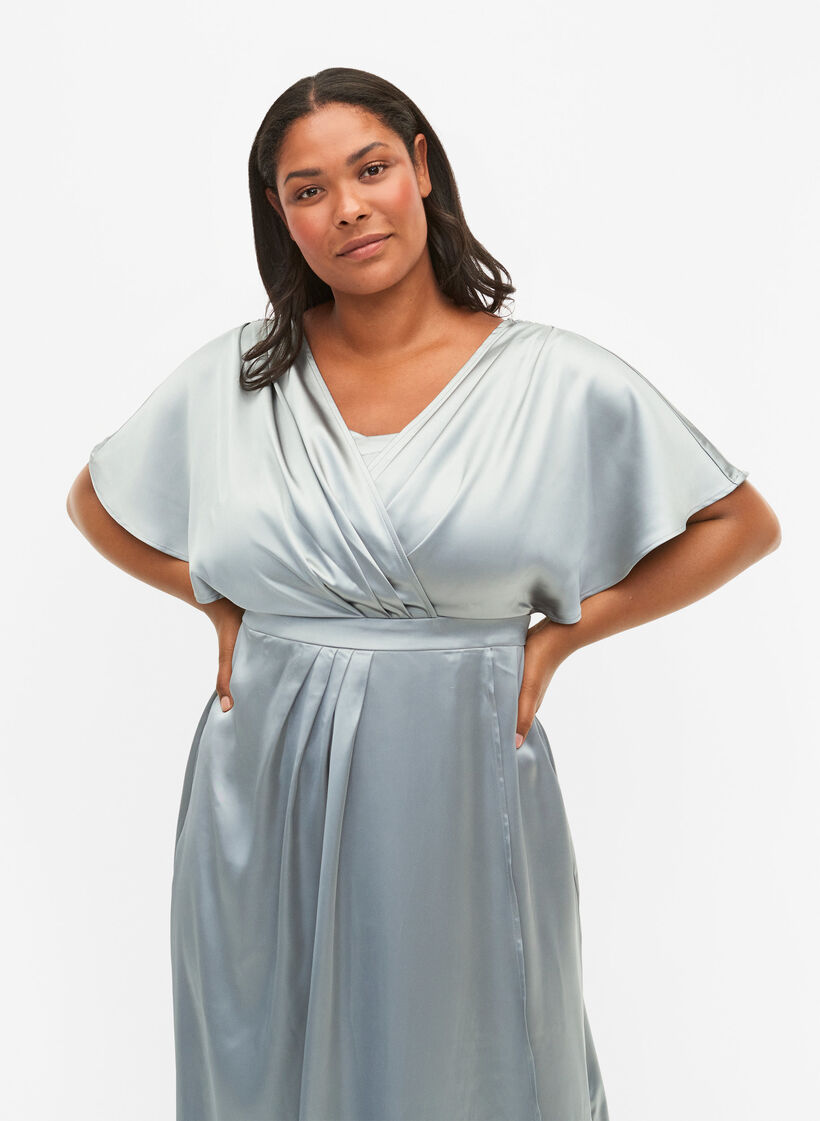 Robe longue à manches courtes et cache-cœur, Silver Blue, Model image number 3
