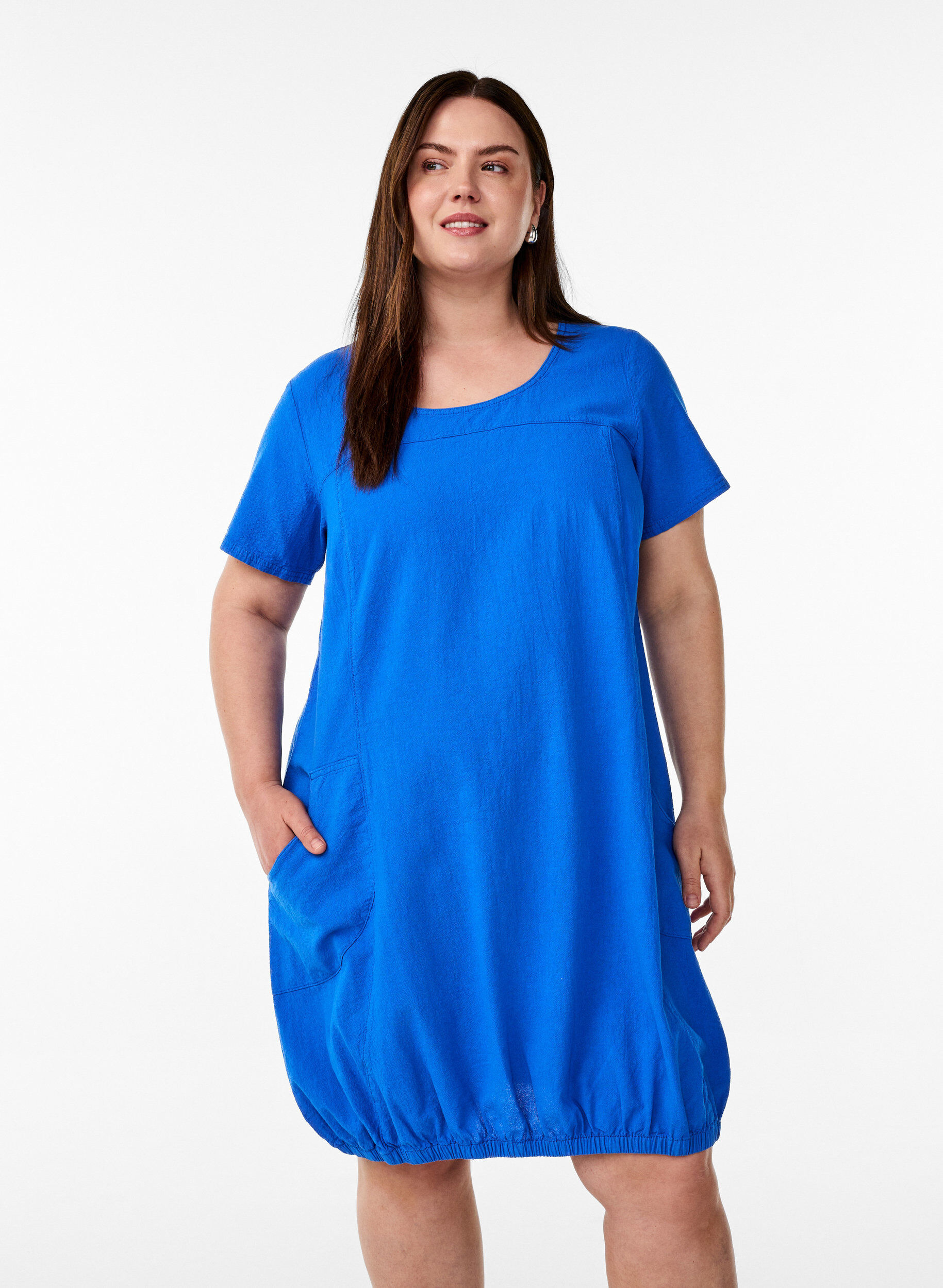 ZizziRobe en coton &agrave; manches courtes, Bleu, Model image number 0