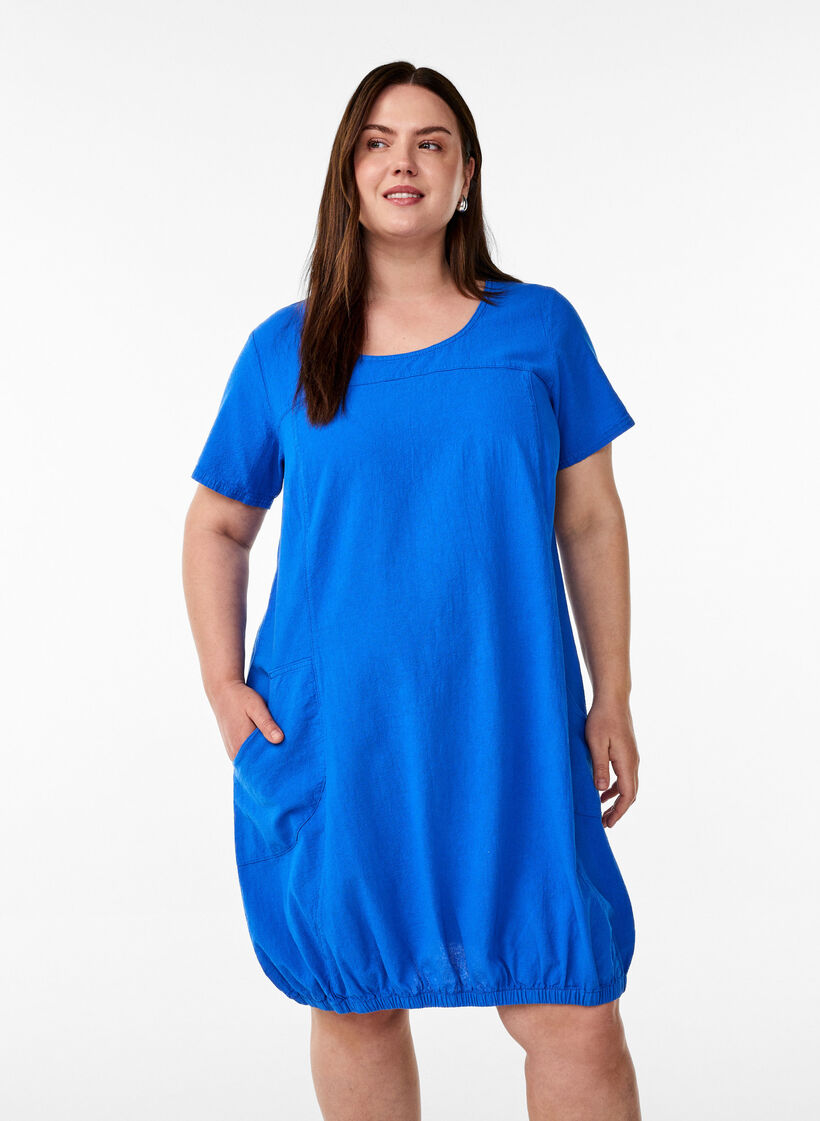 Robe en coton &agrave; manches courtes, Bleu, Model image number 0