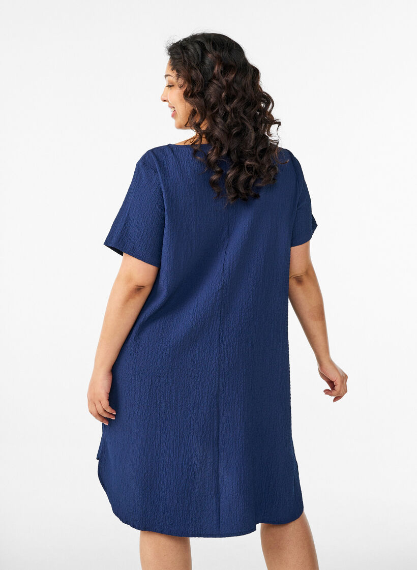 Kurzes Kleid mit gecrinkelter Textur und kurzen &Auml;rmeln, Blau, Model image number 2