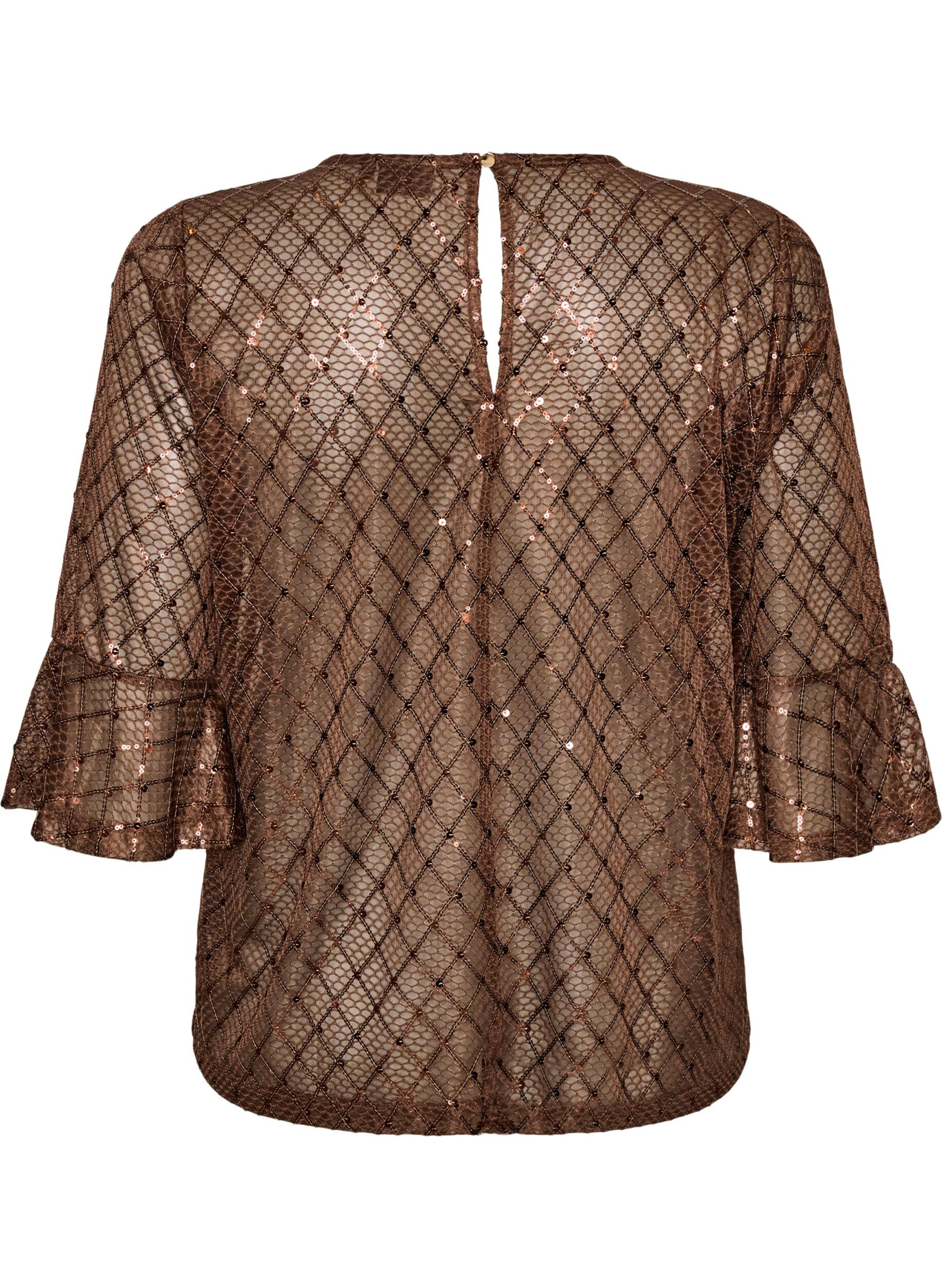 ZizziBlouse transparente avec sequins et motif &agrave; losanges, Marron, Packshot image number 1