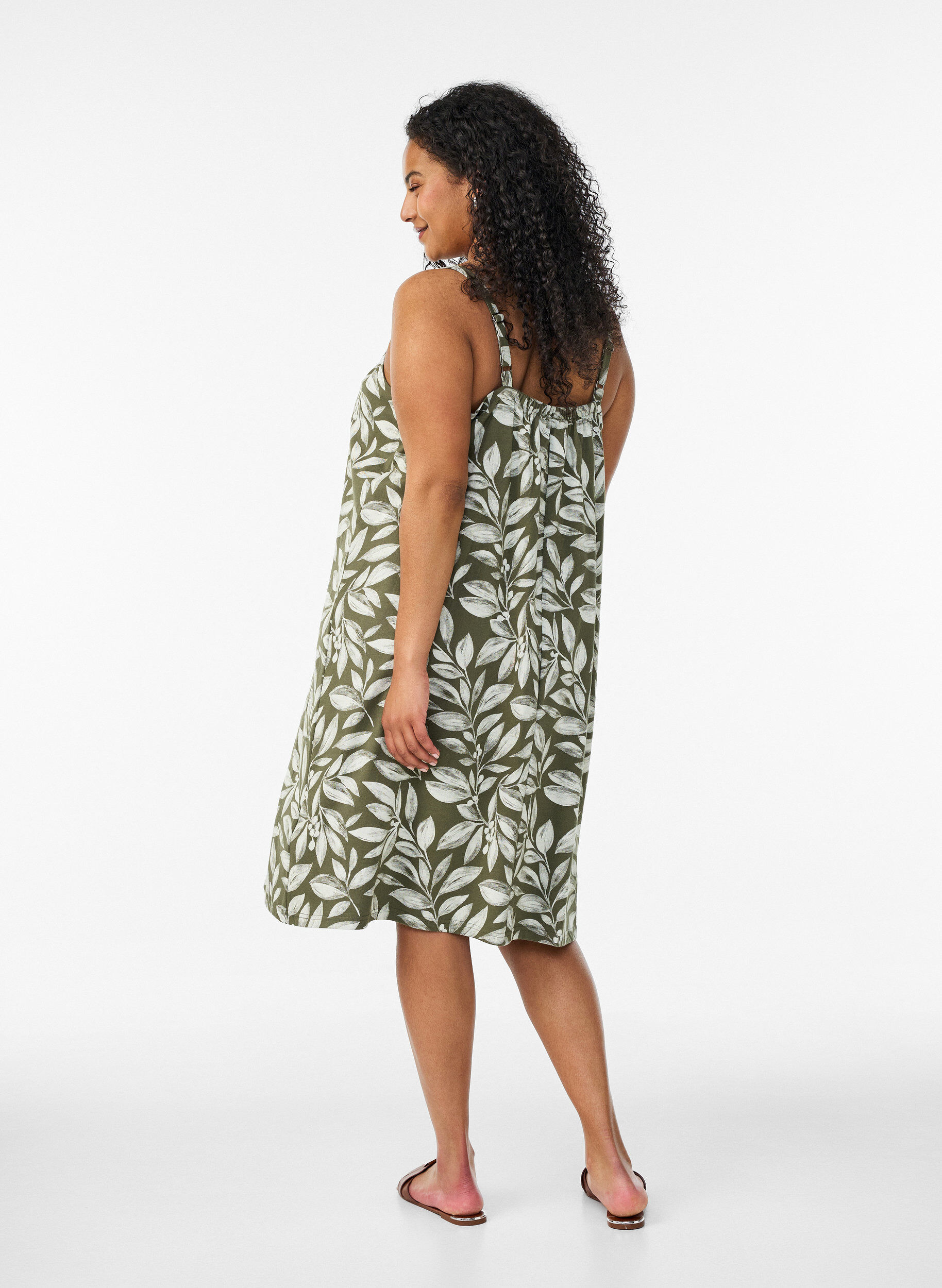 ZizziRobe &agrave; bretelles midi en coton bio, Vert clair, Model image number 2