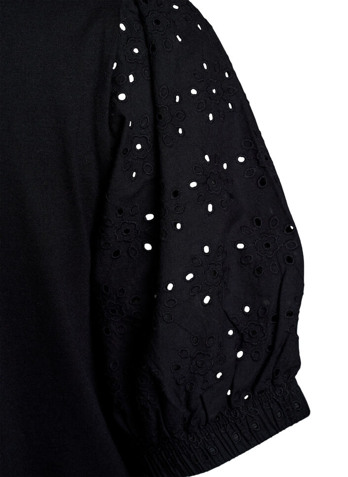 T-shirt avec des manches en broderie anglaise, Noir, Packshot image number 3