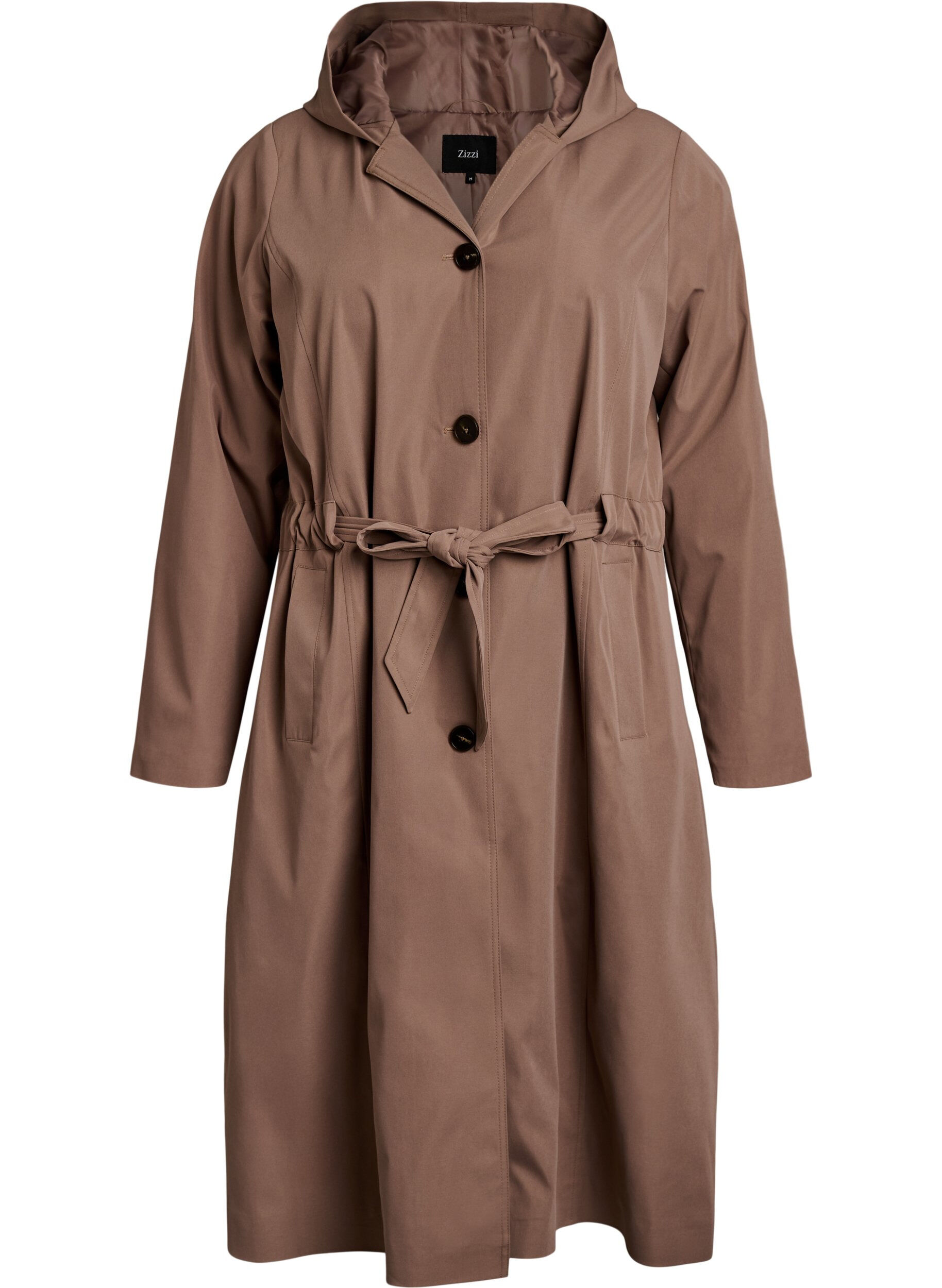 Zizzi Trenchcoat mit Kapuze und Bindeg&uuml;rtel, Braun, Packshot image number 0