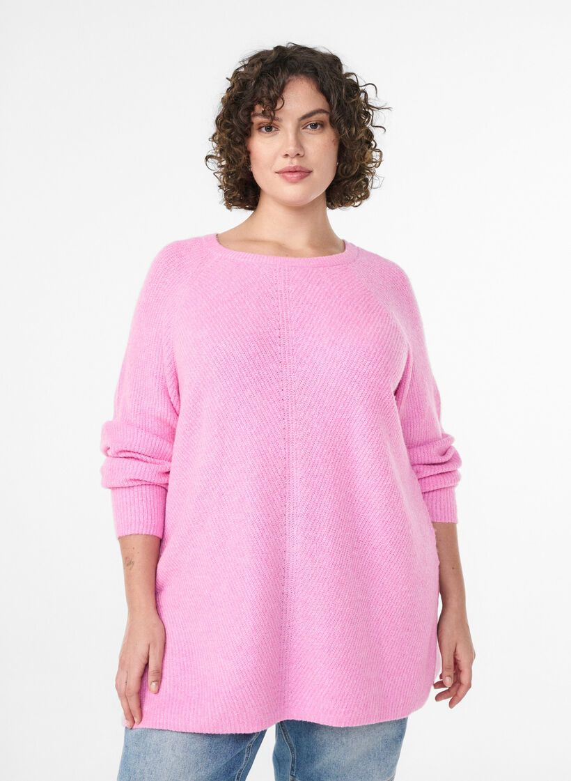 Strickpullover mit Diagonalmuster und Raglan&auml;rmeln, Pink, Model image number 0