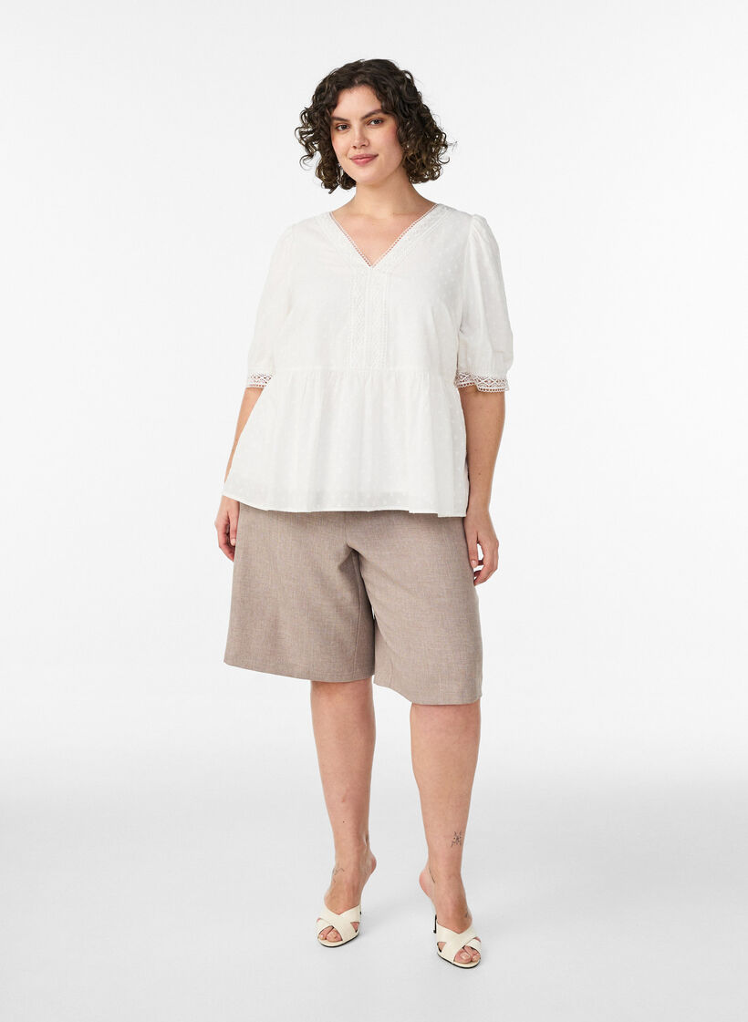 Bluse aus strukturierter Baumwolle mit H&auml;keldetails, Wei&szlig;, Model image number 1