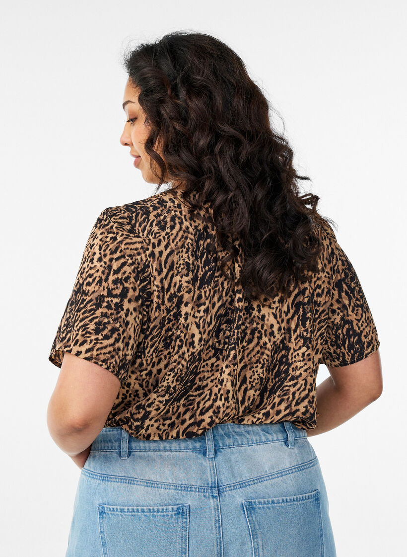 Bluse mit kurzen &Auml;rmeln und V-Ausschnitt, Braun, Model image number 2