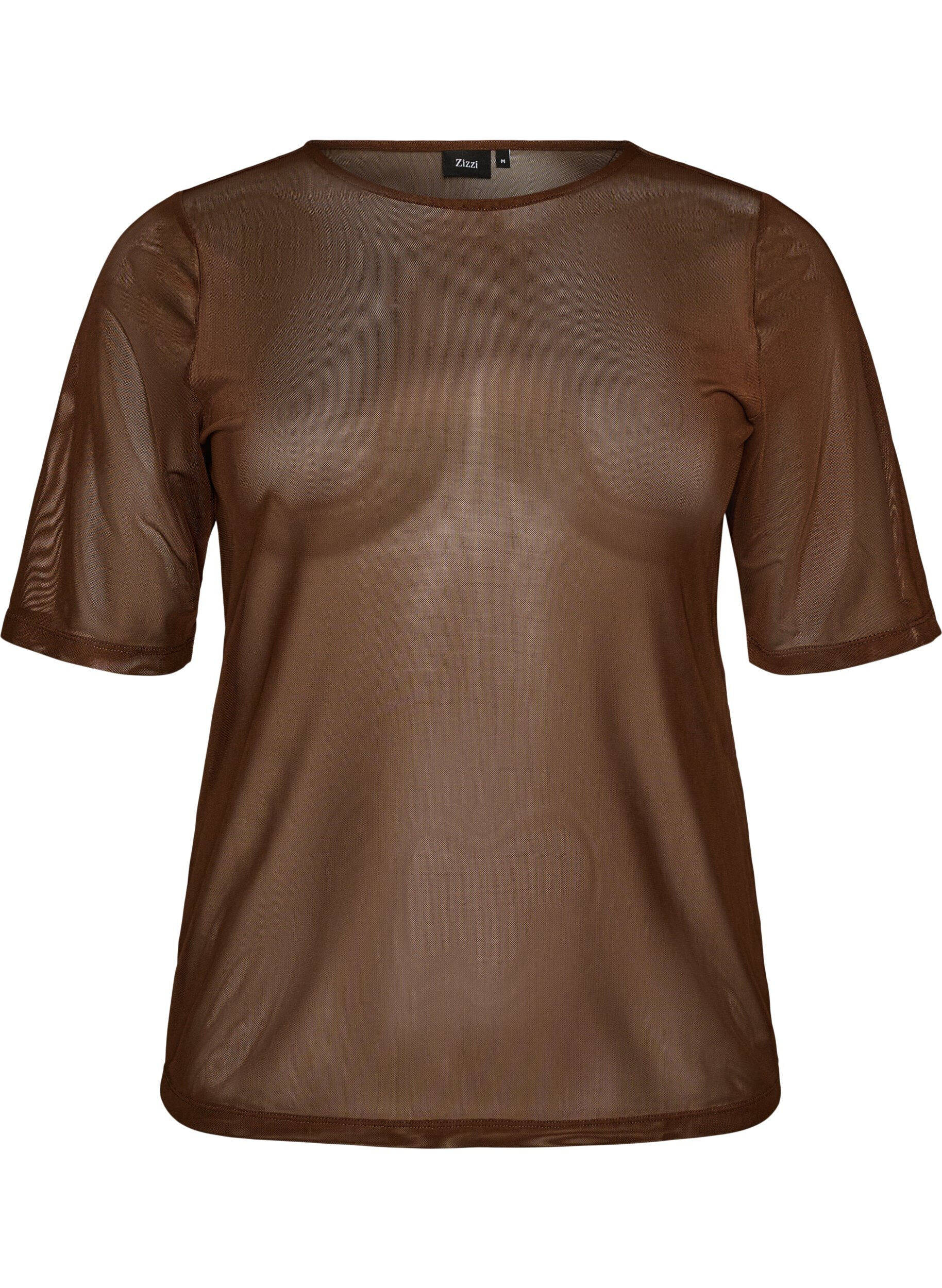 ZizziTop en maille avec manches courtes et col rond, Marron, Packshot image number 0