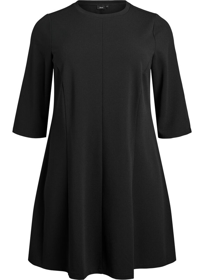 Robe courte en jersey à coupe évasée et manches 3/4, Noir, Packshot image number 0