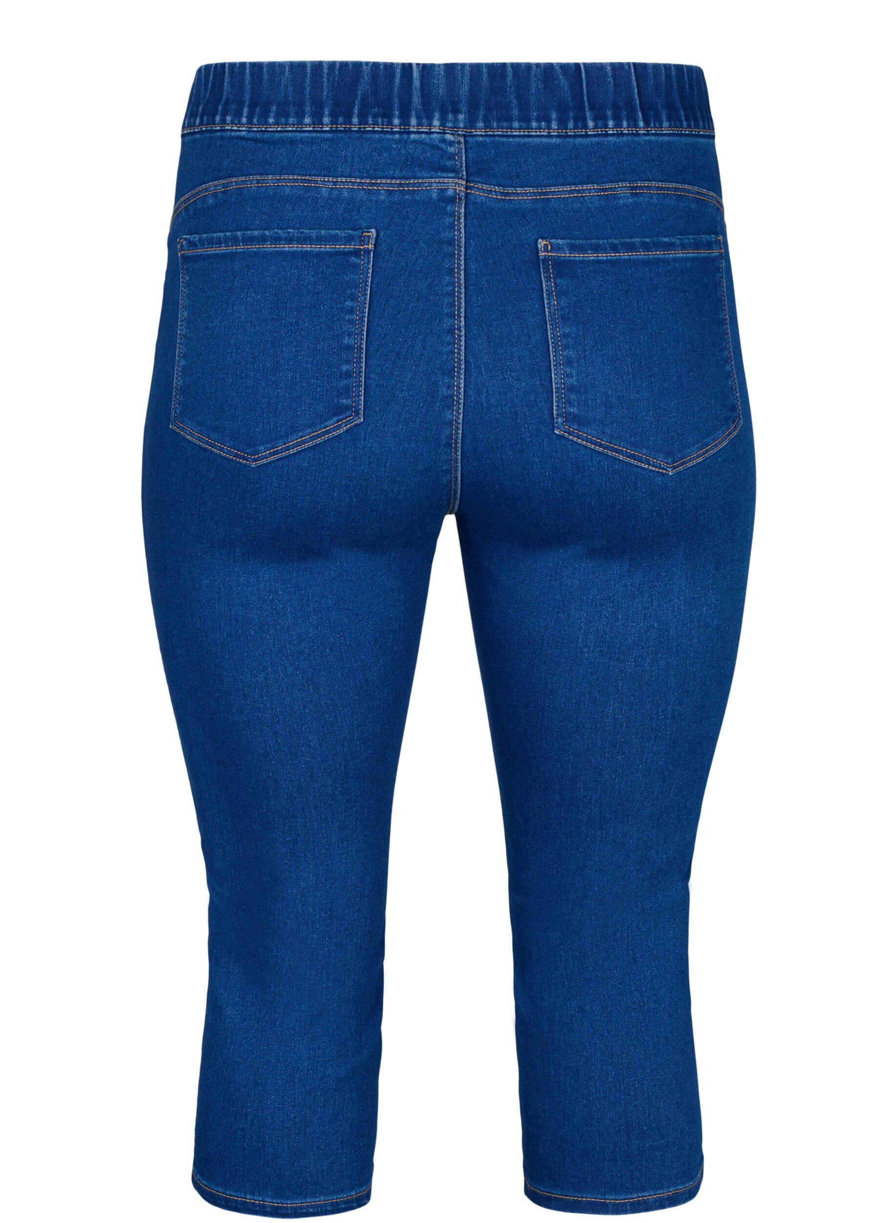 Zizzi  Denim-Caprihosen mit elastischem Bund, Blau, Packshot image number 1