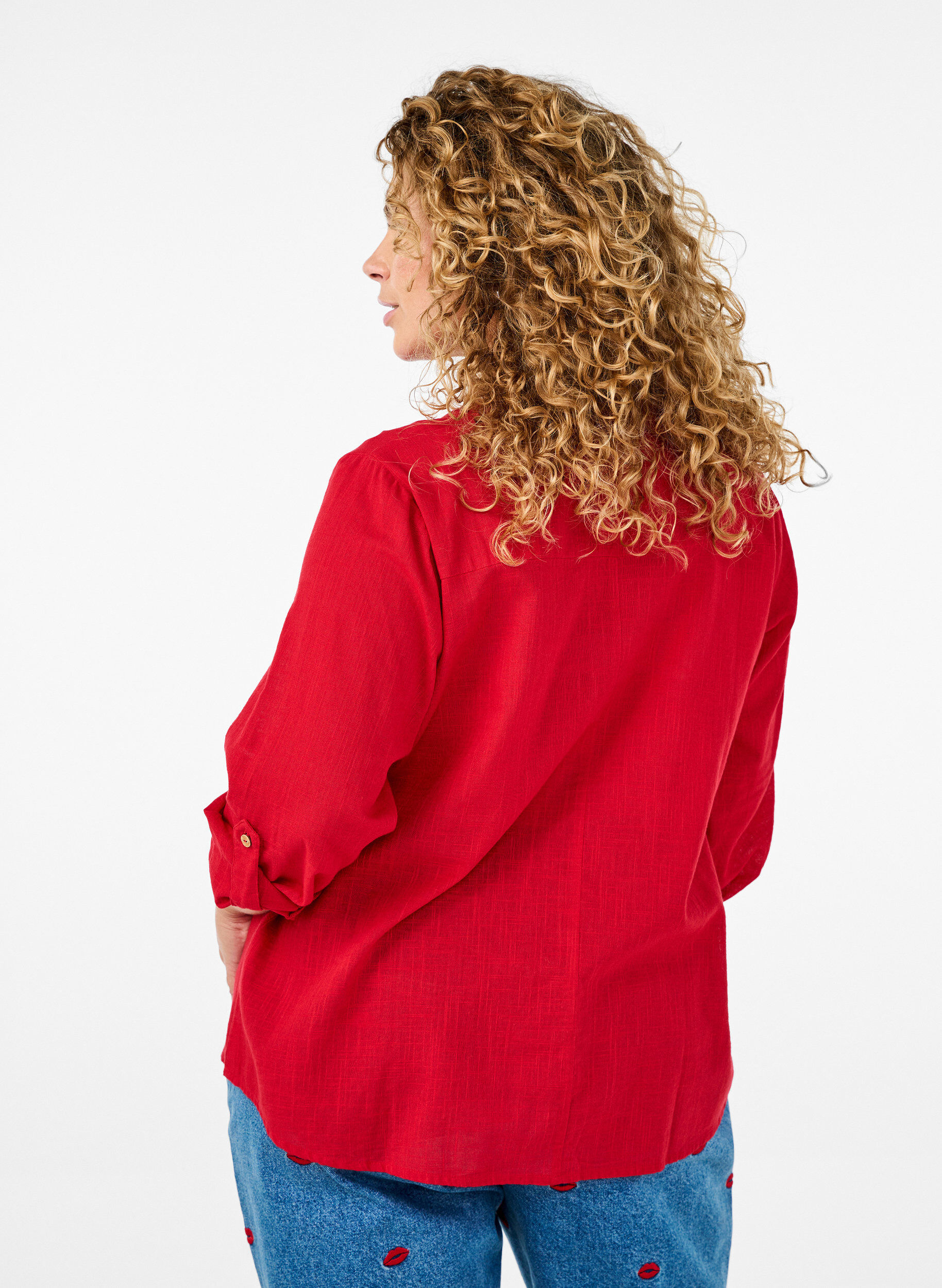 ZizziBaumwollbluse mit V-Ausschnitt, Rot, Model image number 2