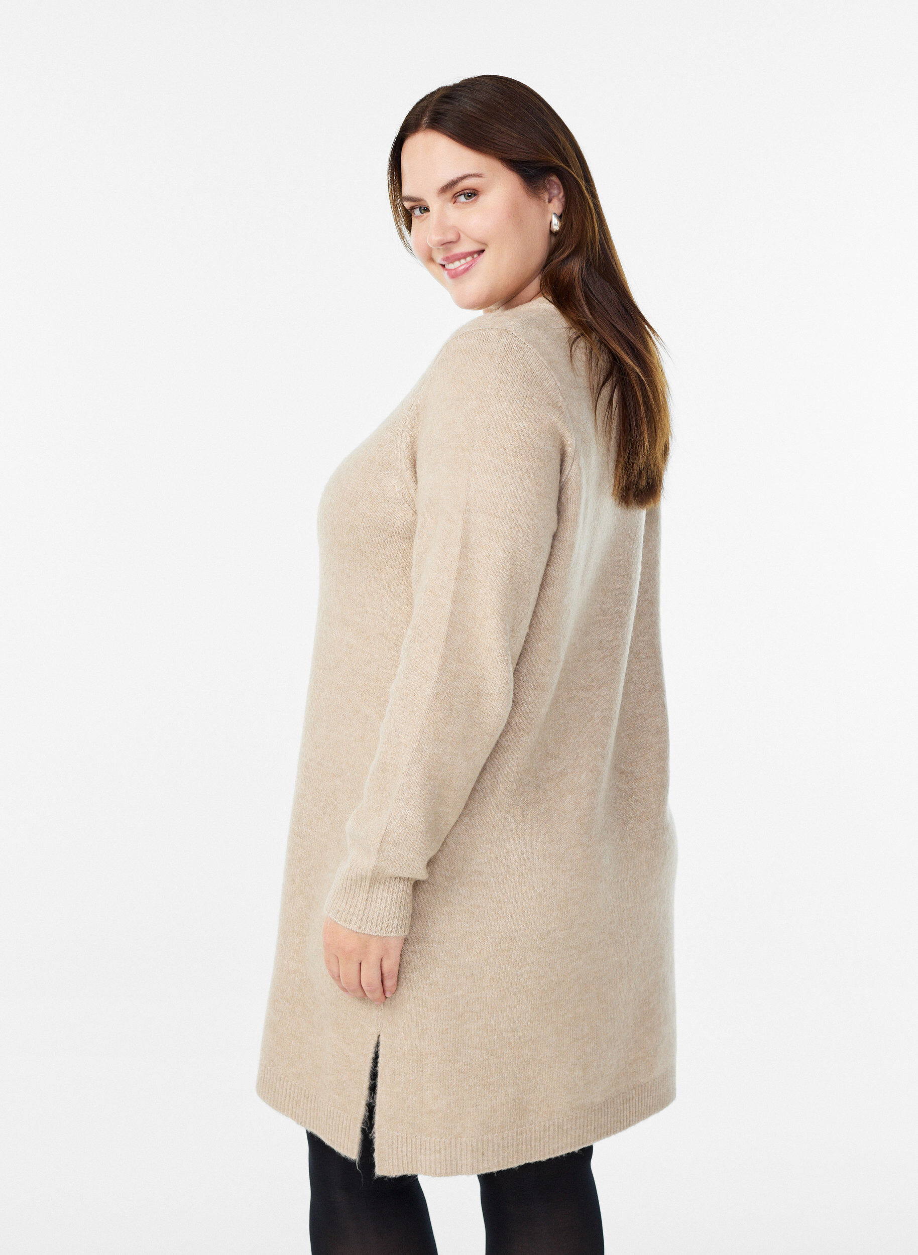 Zizzi Robe courte en maille avec des strass, Beige, Model image number 2