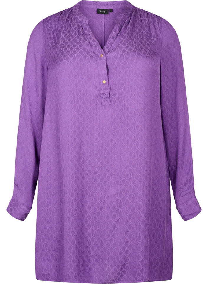 Viskose Tunika mit Ton-in-Ton-Muster, Lavender Violet, Packshot image number 0