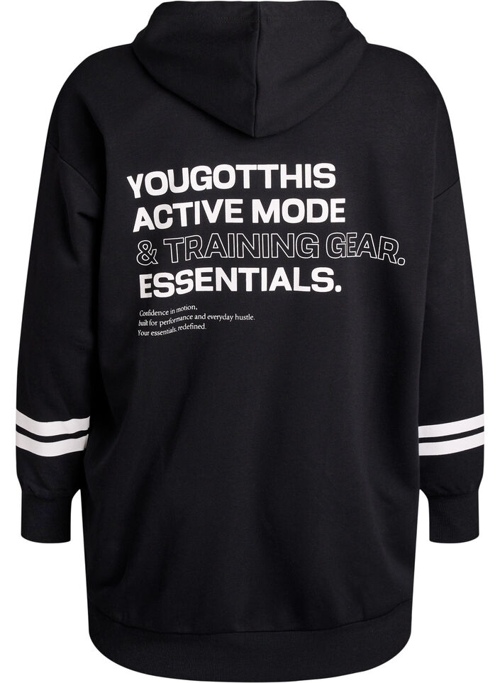 Lange Sweat-Strickjacke mit Printdetails, Schwarz, Packshot image number 1