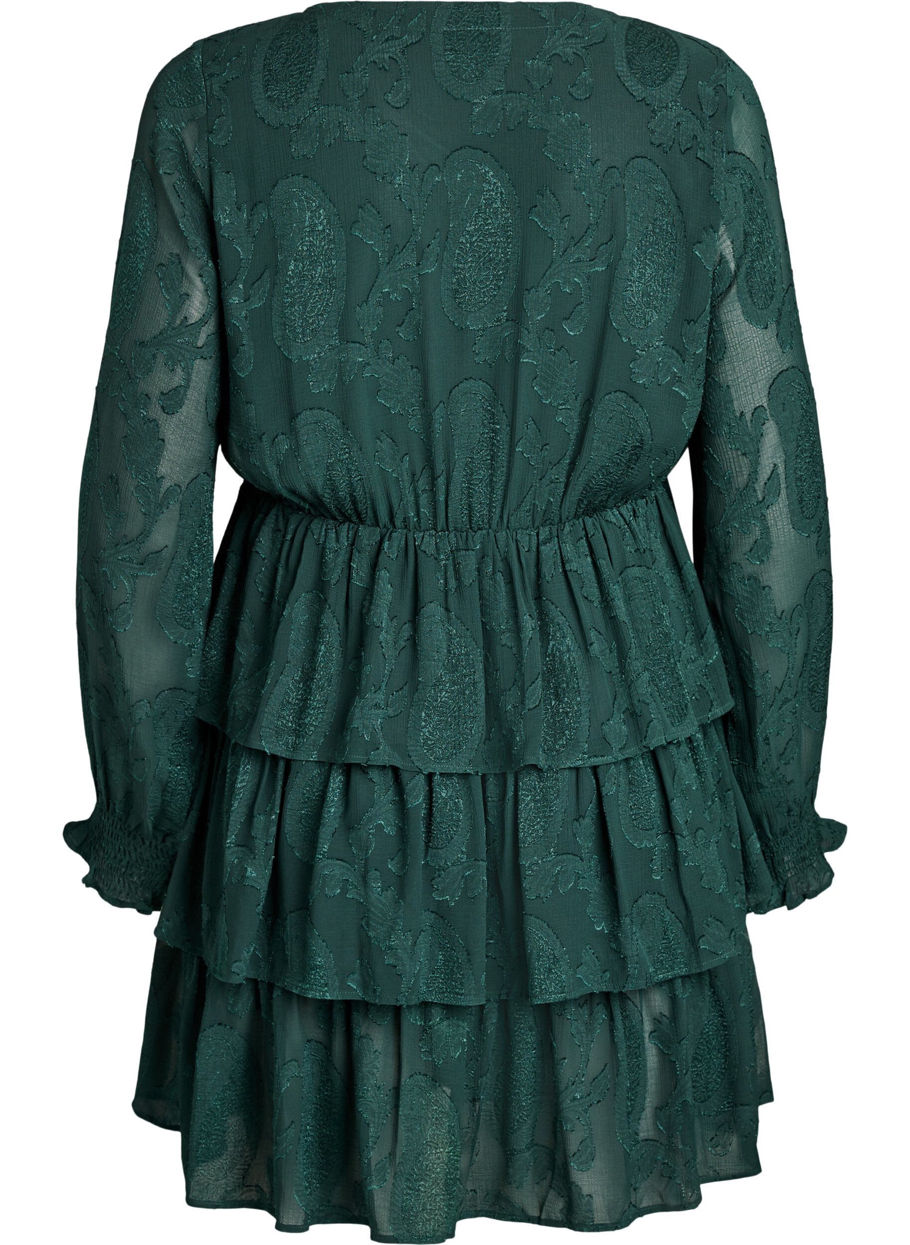 Zizzi Kurzes Kleid mit R&uuml;schen und Strukturmuster, Gr&uuml;n, Packshot image number 1