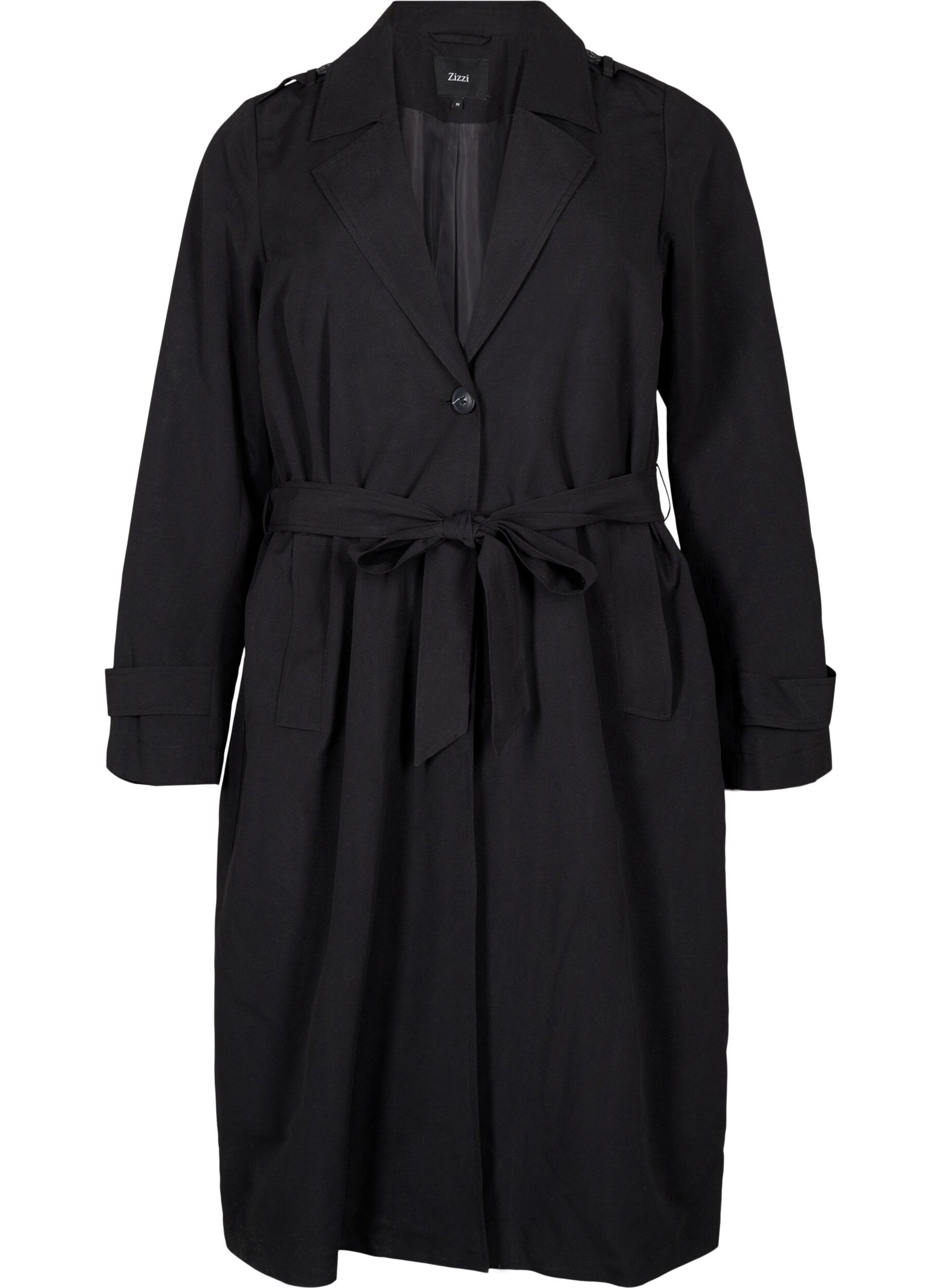 Zizzi Langer Trenchcoat mit G&uuml;rtel, Black, Packshot image number 0