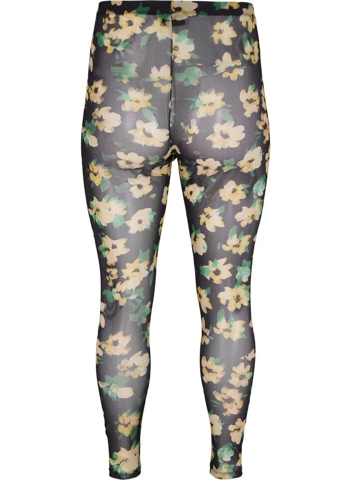 Leggings en mesh avec imprimé floral, Yellow Green AOP, Packshot image number 1