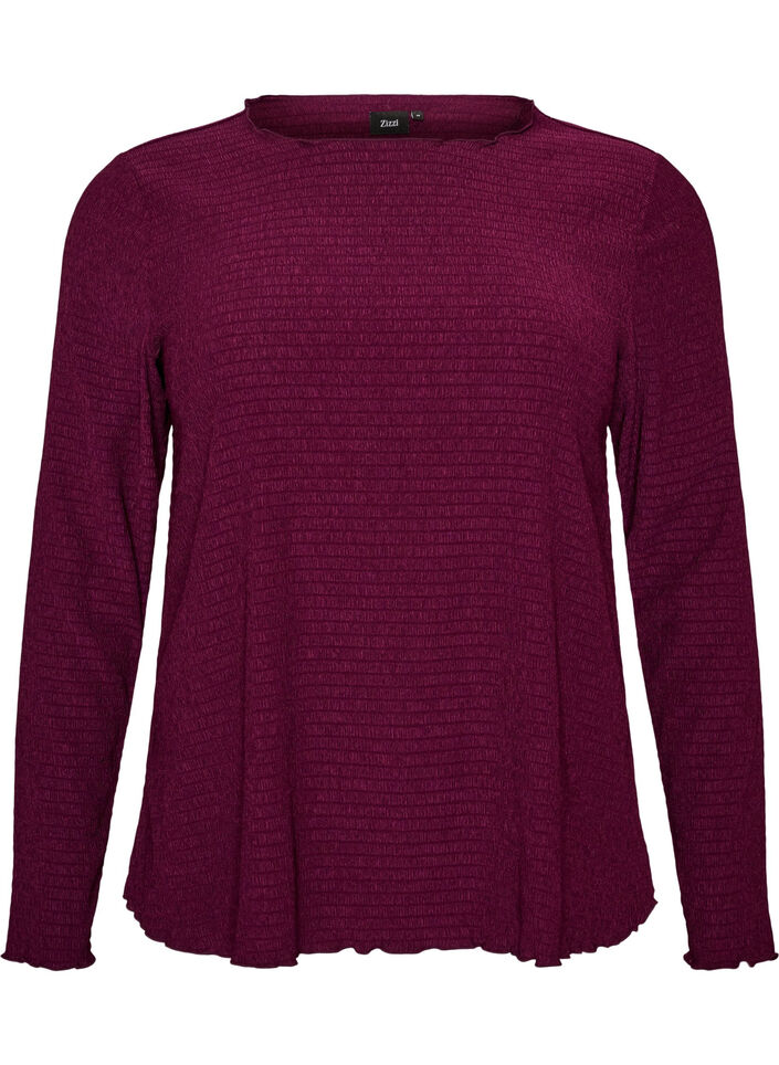 Blouse textur&eacute;e avec bords ondul&eacute;s, Violet, Packshot image number 0