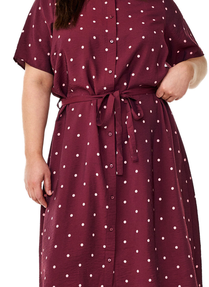 Midikleid aus Hemd mit Polka Dots, Rot, Model image number 3