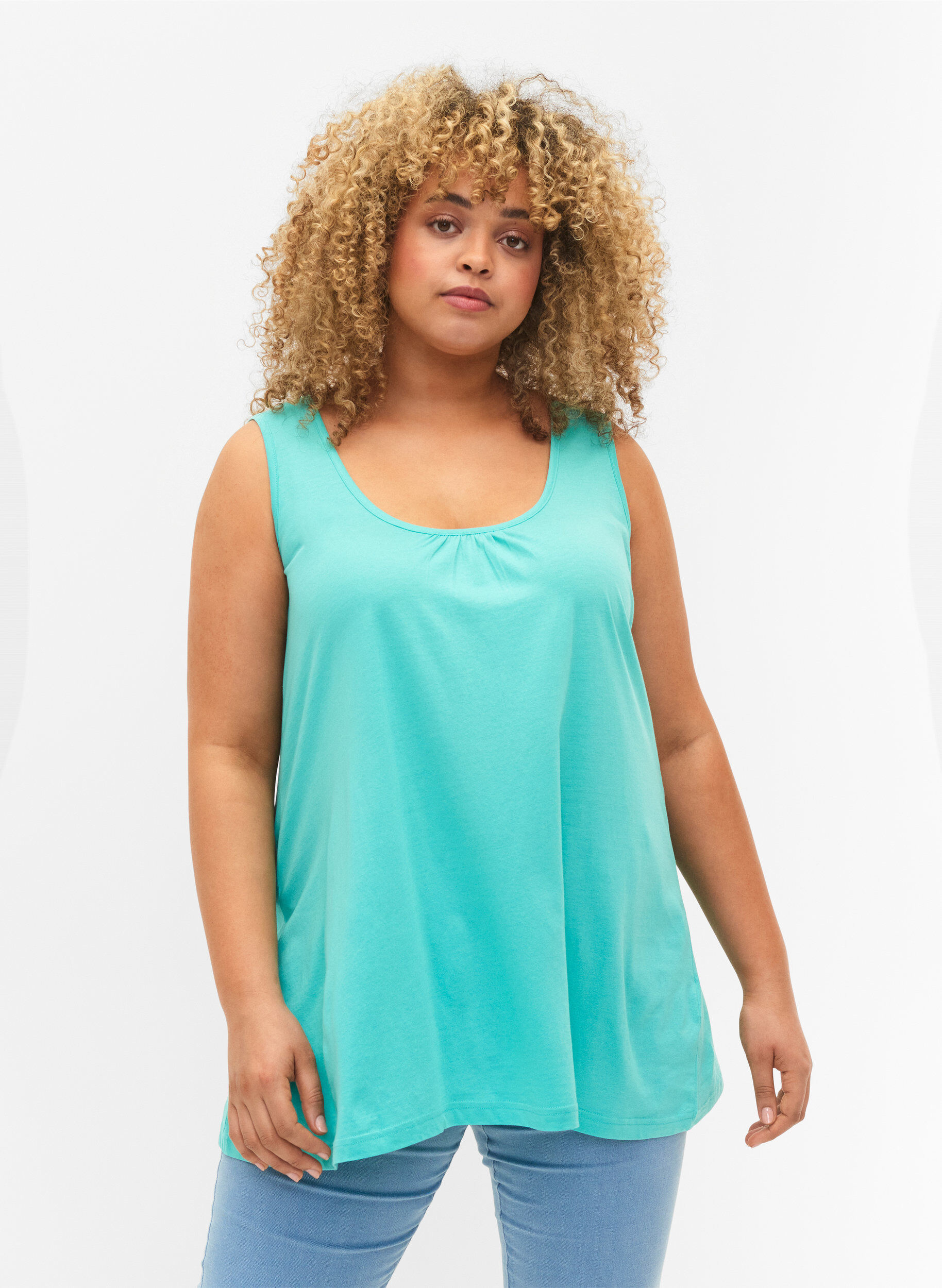 Zizzi Top avec forme en A et col rond, Turquoise, Model image number 0