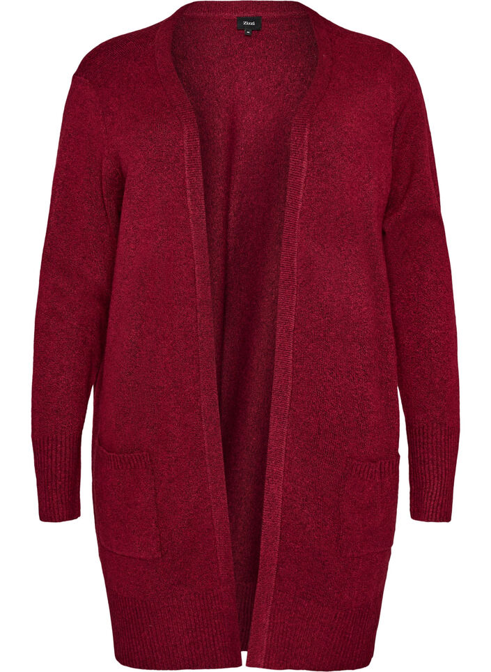 Strickjacke mit Rippenstrick und Taschen, Rot, Packshot image number 0
