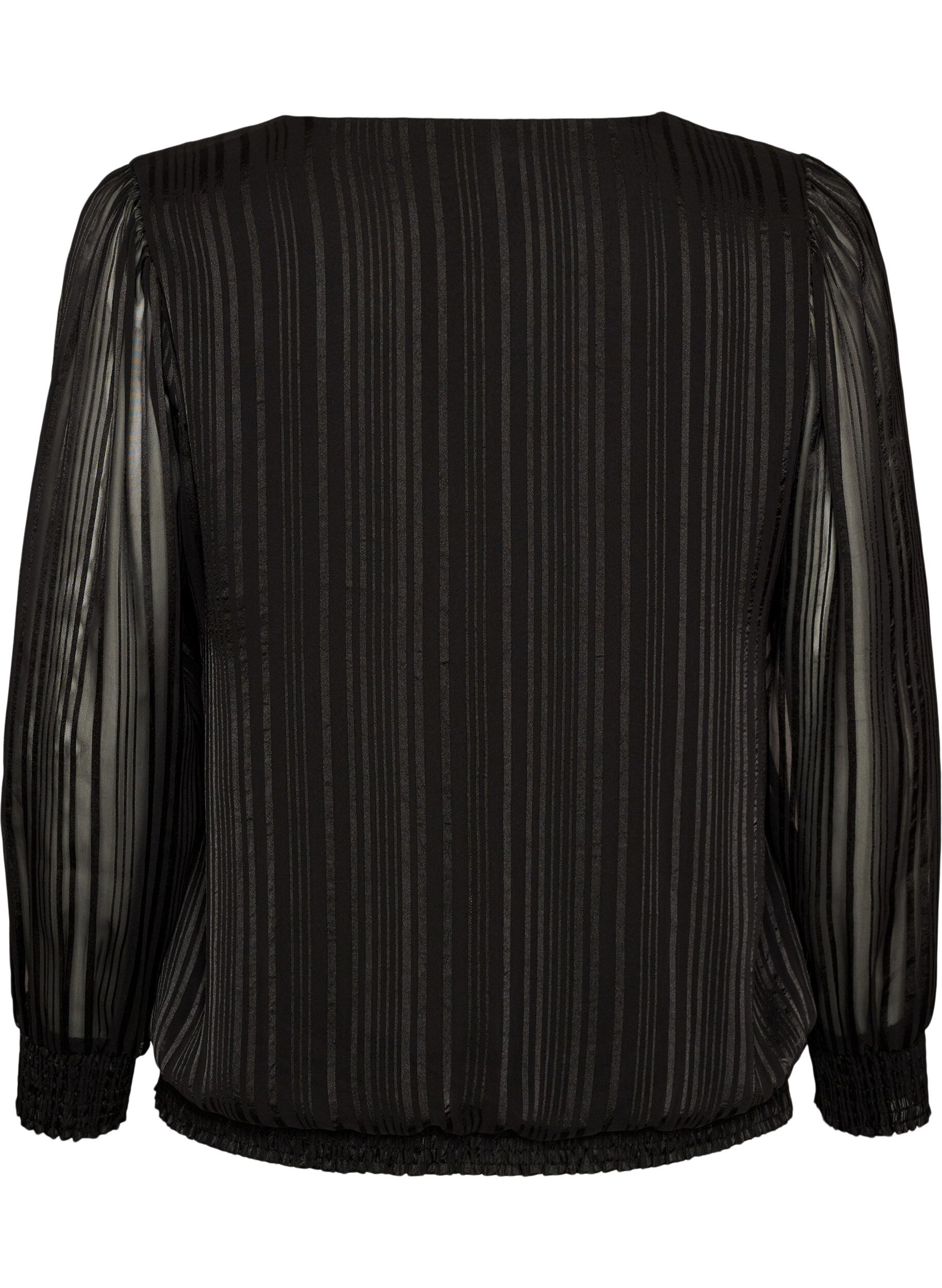 ZizziBlouse &agrave; rayures avec coupe ballon, Noir, Packshot image number 1