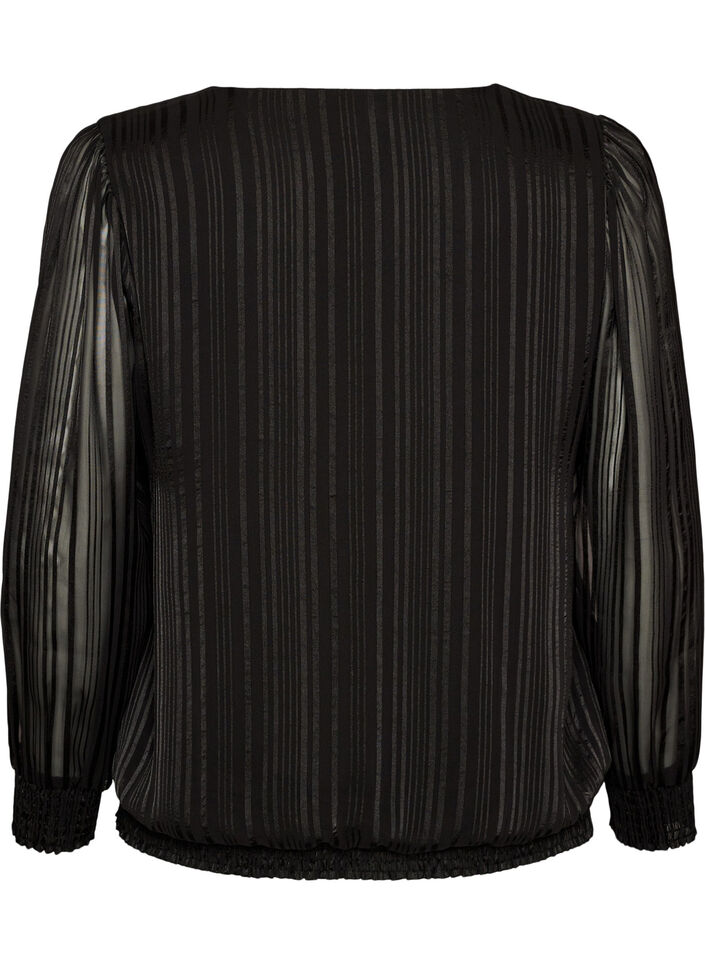 Blouse &agrave; rayures avec coupe ballon, Noir, Packshot image number 1