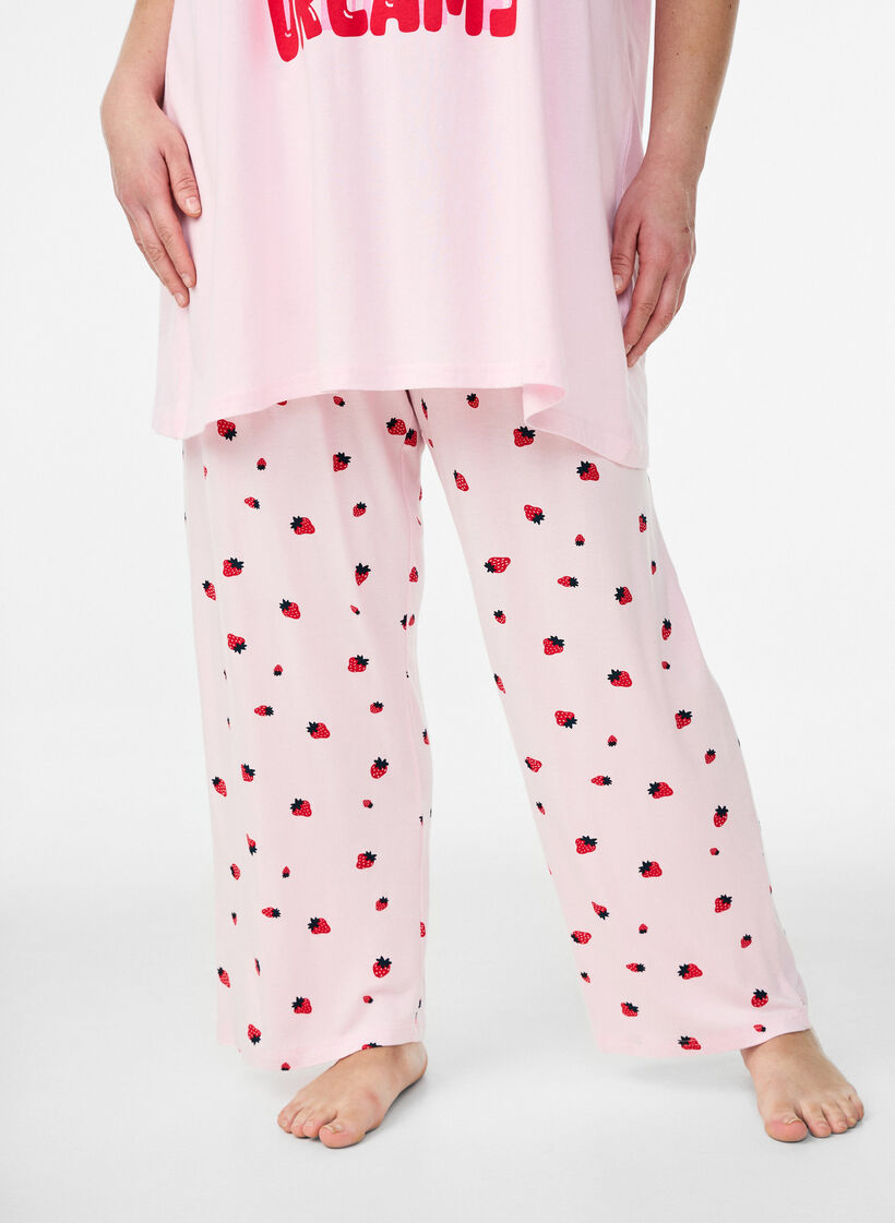 Pantalon de pyjama en jersey doux avec taille haute et imprim&eacute; fruits, Rose, Model image number 2