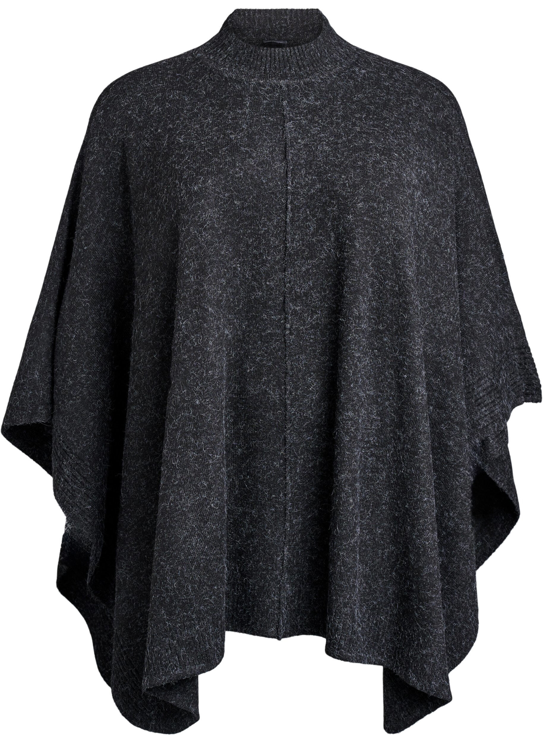 Zizzi Poncho mit Rippdetails und Rundhalsausschnitt, Grau, Packshot image number 0