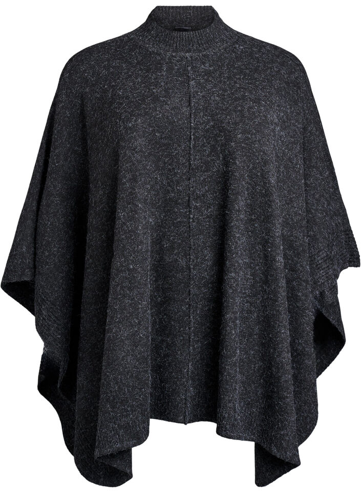 Poncho à col rond avec détails côtelés, Gris anthracite, Packshot image number 0