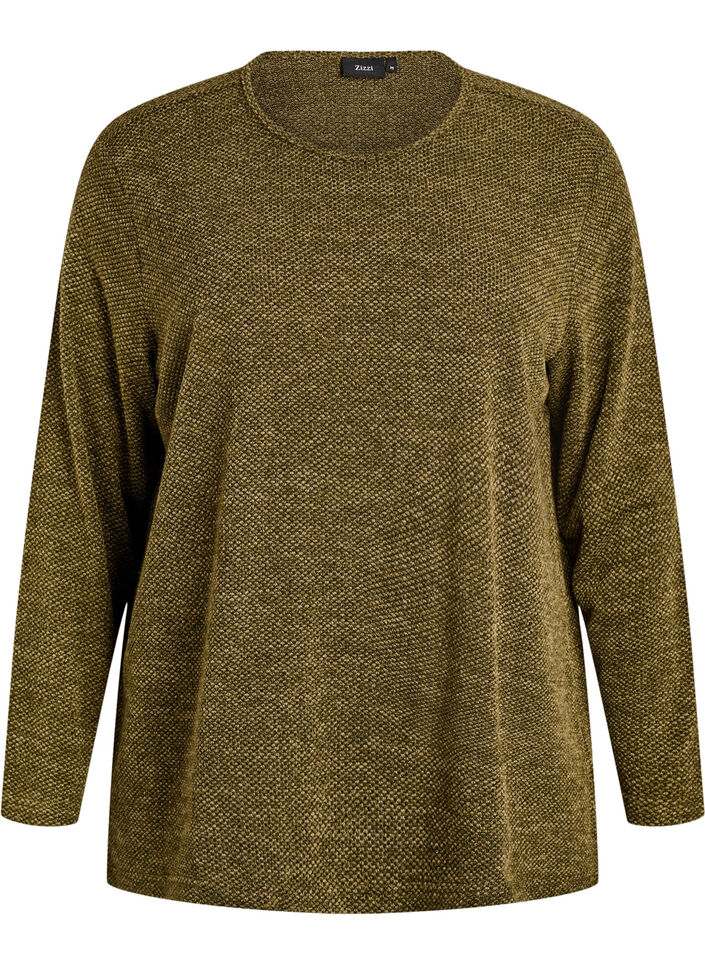 Lang&auml;rmelige Bluse mit Struktur, Gr&uuml;n, Packshot image number 0
