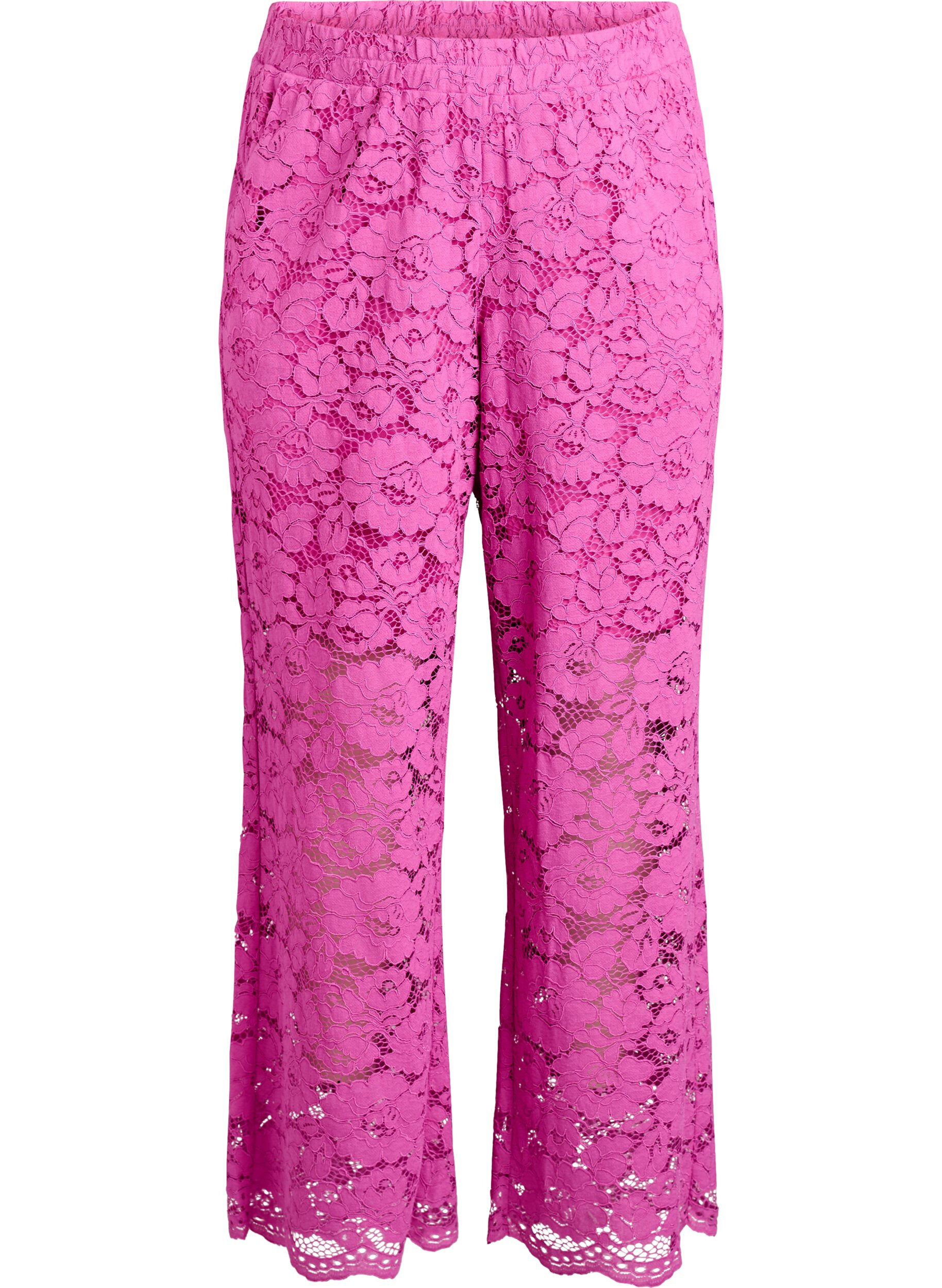 Zizzi Pantalon taille haute en dentelle et avec des poches, Rose, Packshot image number 0