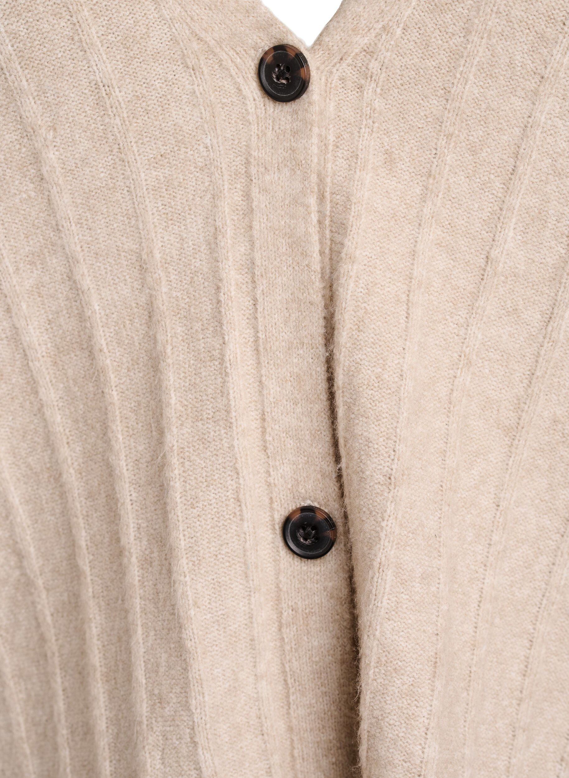 Zizzi Strickjacke mit Rippstruktur und Ballon&auml;rmeln, Beige, Packshot image number 2