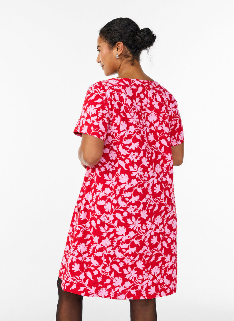 Kurzes A-Linien-Kleid mit floralem Print, Rot, Model image number 2