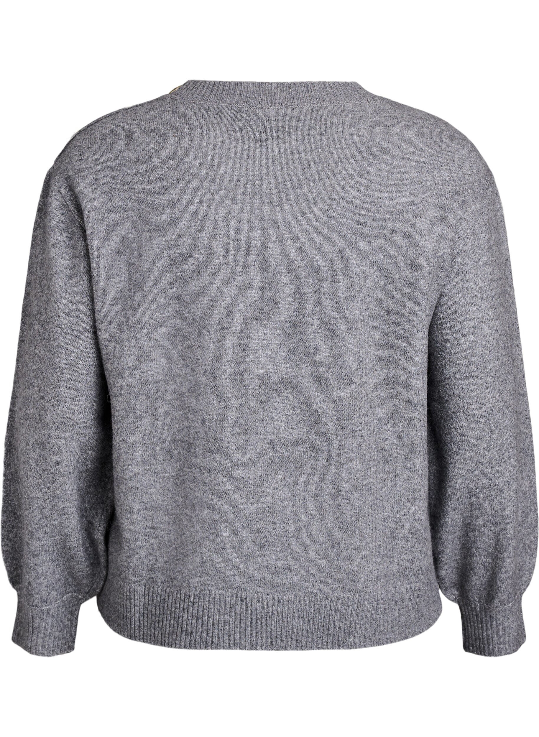 Zizzi Chemisier en maille avec boutons d&eacute;coratifs, Gris, Packshot image number 1